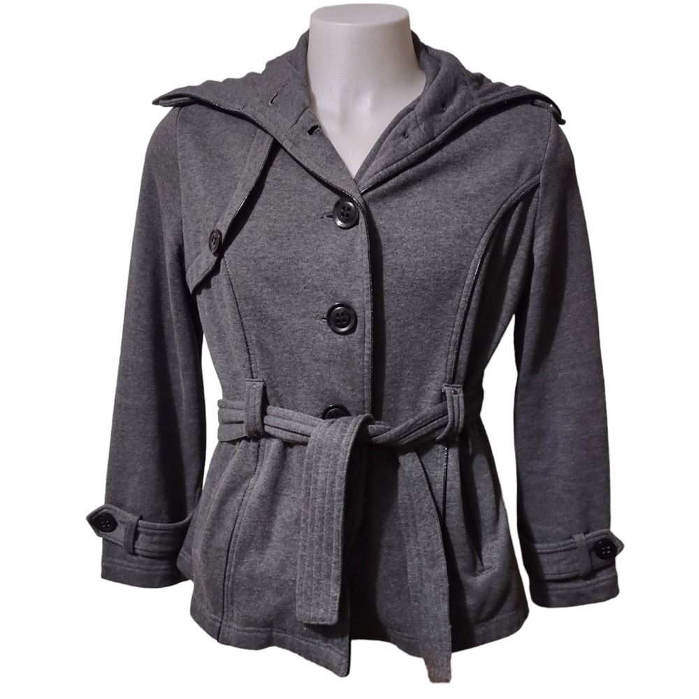 MM Essentials Jacket M Womens Trench Coat Grey Belted Goth Core Cabin Core Edgy